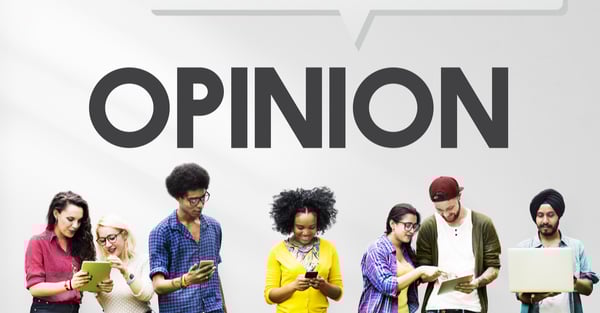 Opinion written in capital letters above a group of people